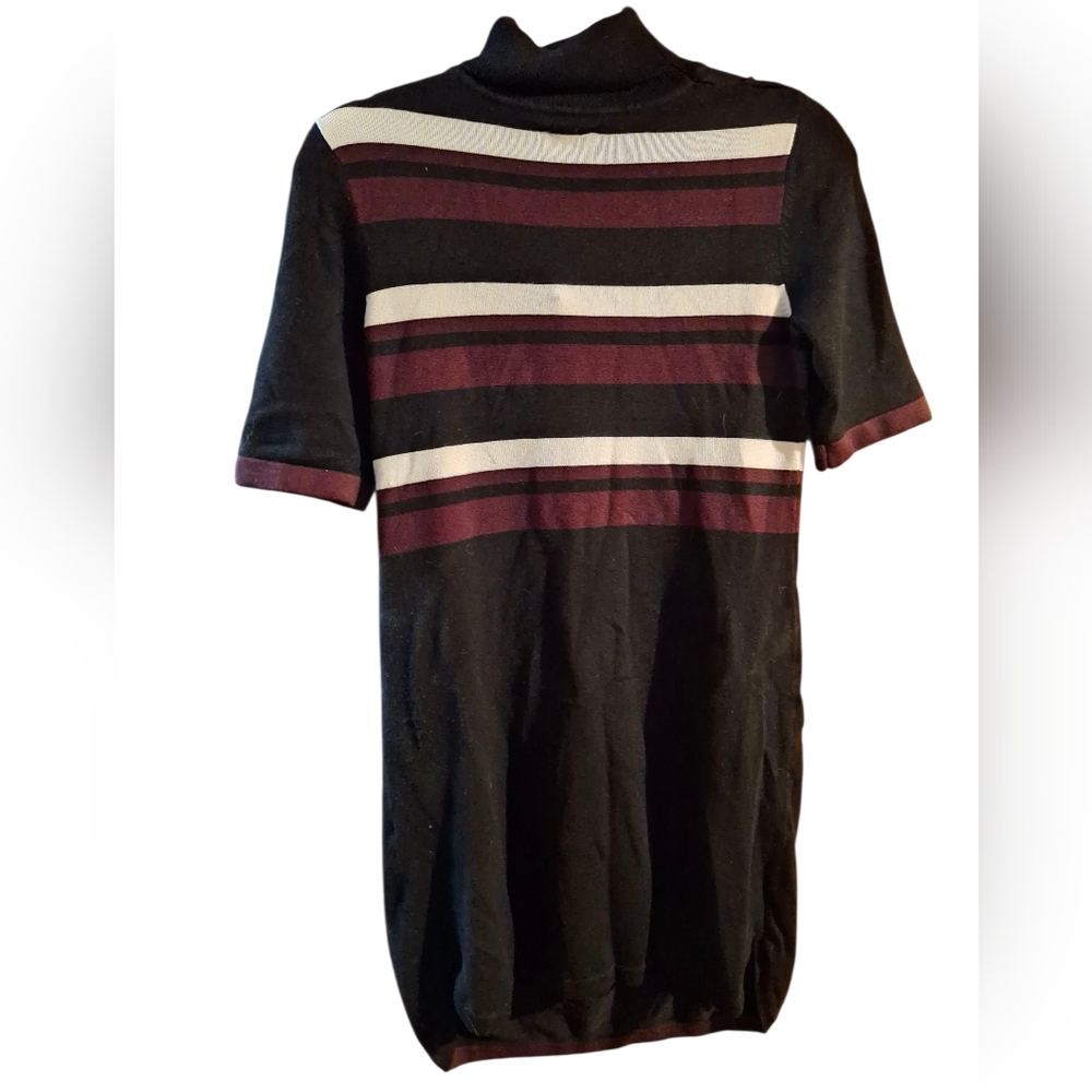 Vince Camuto Dress S Midi Black Purple Striped Burgundy Turtleneck CottonDimens - Picture 3 of 4